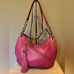 Michael Kors Pink Leather Convertible Hobo Shoulder/Crossbody w/Chain & …